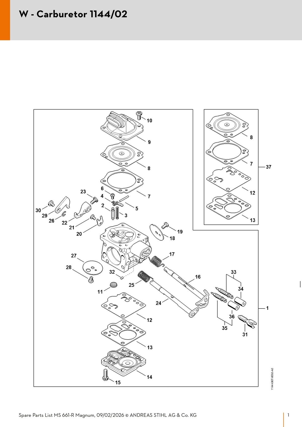 Stihl Carburetor Assembly | 1144 120 0602 | Fits MS 661 Mangum, MS 661-R Mangum | 1144/02