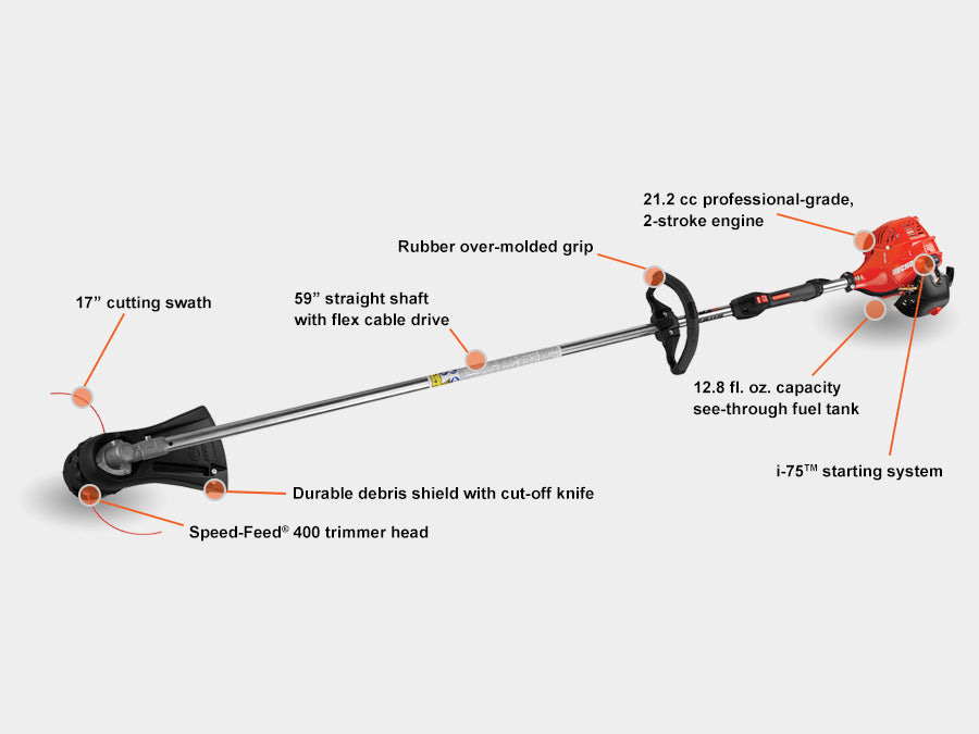 Echo SRM-225i Straight Shaft Trimmer | i-75 Ignition System | 21.2cc