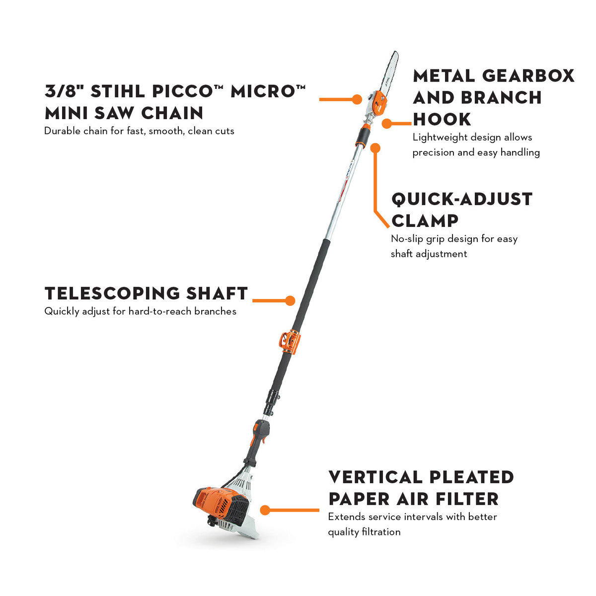 Stihl HT 135 Telescoping Pole Pruner | 14" bar, 36.3cc