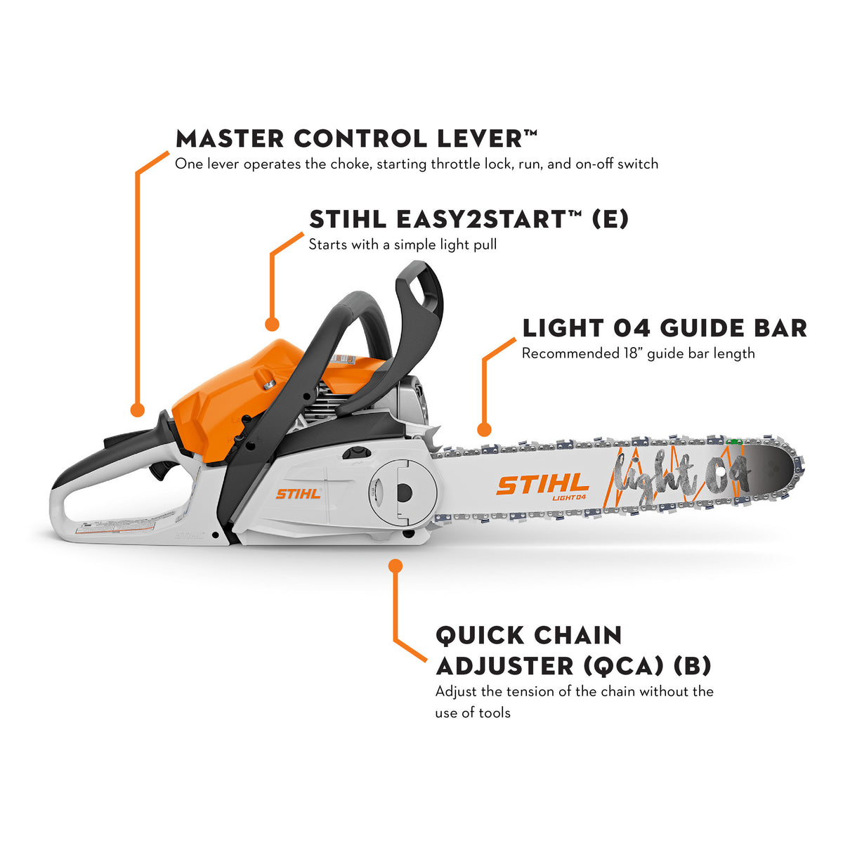Stihl MS 212 C-BE Gas Chainsaw | Quick Chain Adjuster | 18" Guide Bar 3/8" Pitch .050" Gauge