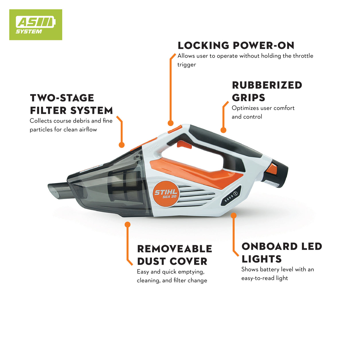 Stihl SEA 20 Battery Powered Hand Vacuum Set | Includes AS 2 battery & AL 1 charger