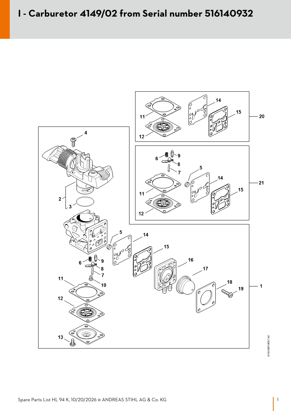Stihl Carburetor Assembly 4149 120 0602 | HL 91 K, FS 94 R, HL 94 K, KM 94 R, HL 94 | 4149/02