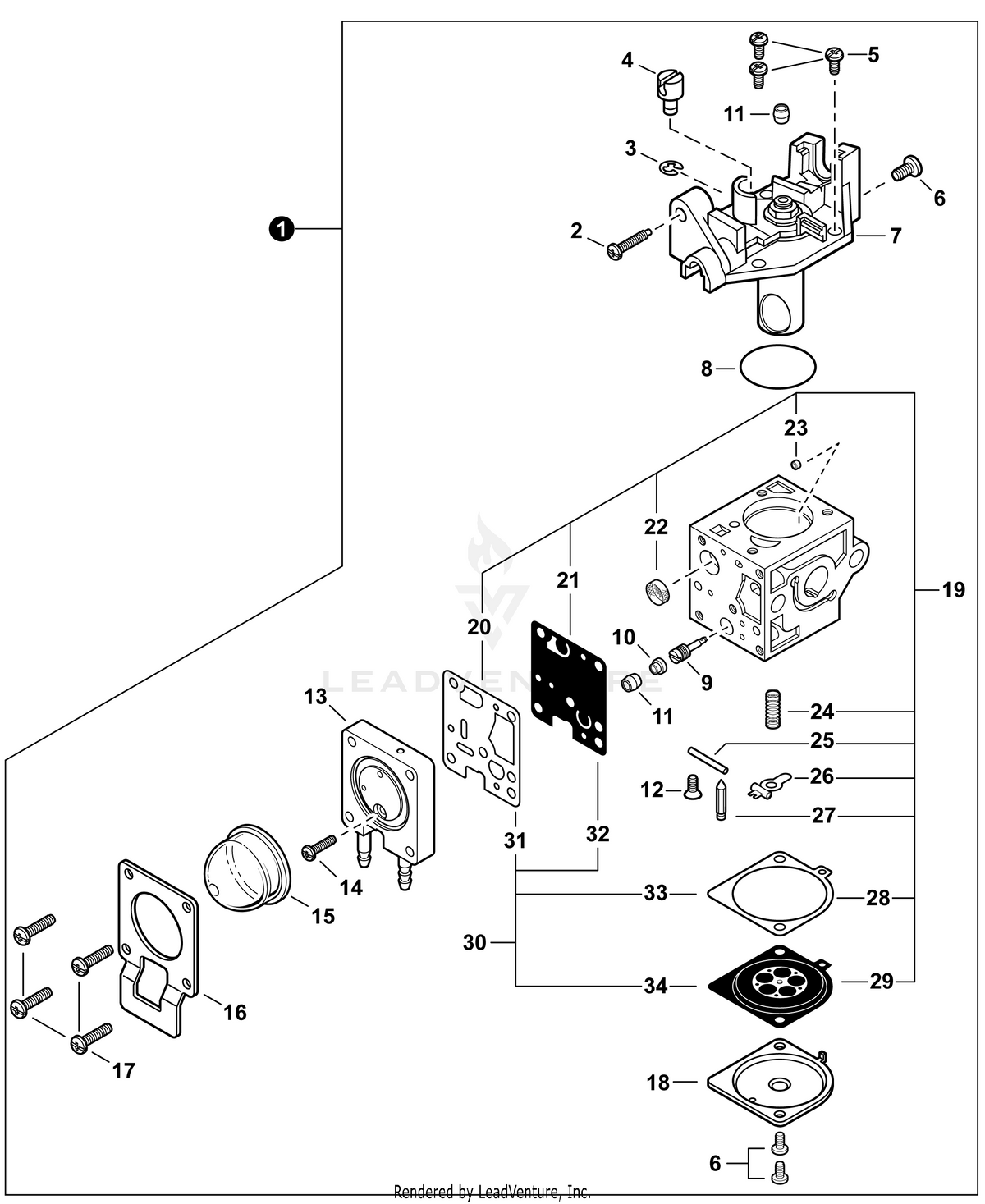 Echo Carburetor Assembly A021004890 | Fits PAS-225, GT-225, SRM-225