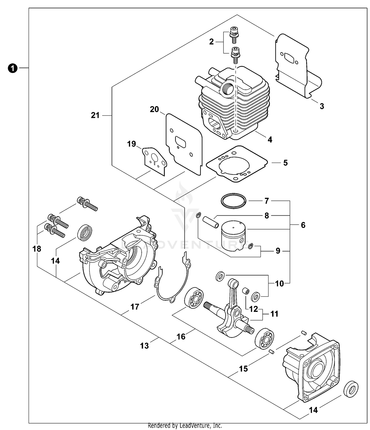 Echo Short Block Assembly 225 Series | SB1096 | Fits GT-225, PAS-225, PE-225, PPF-225, SHC-225, SRM-225
