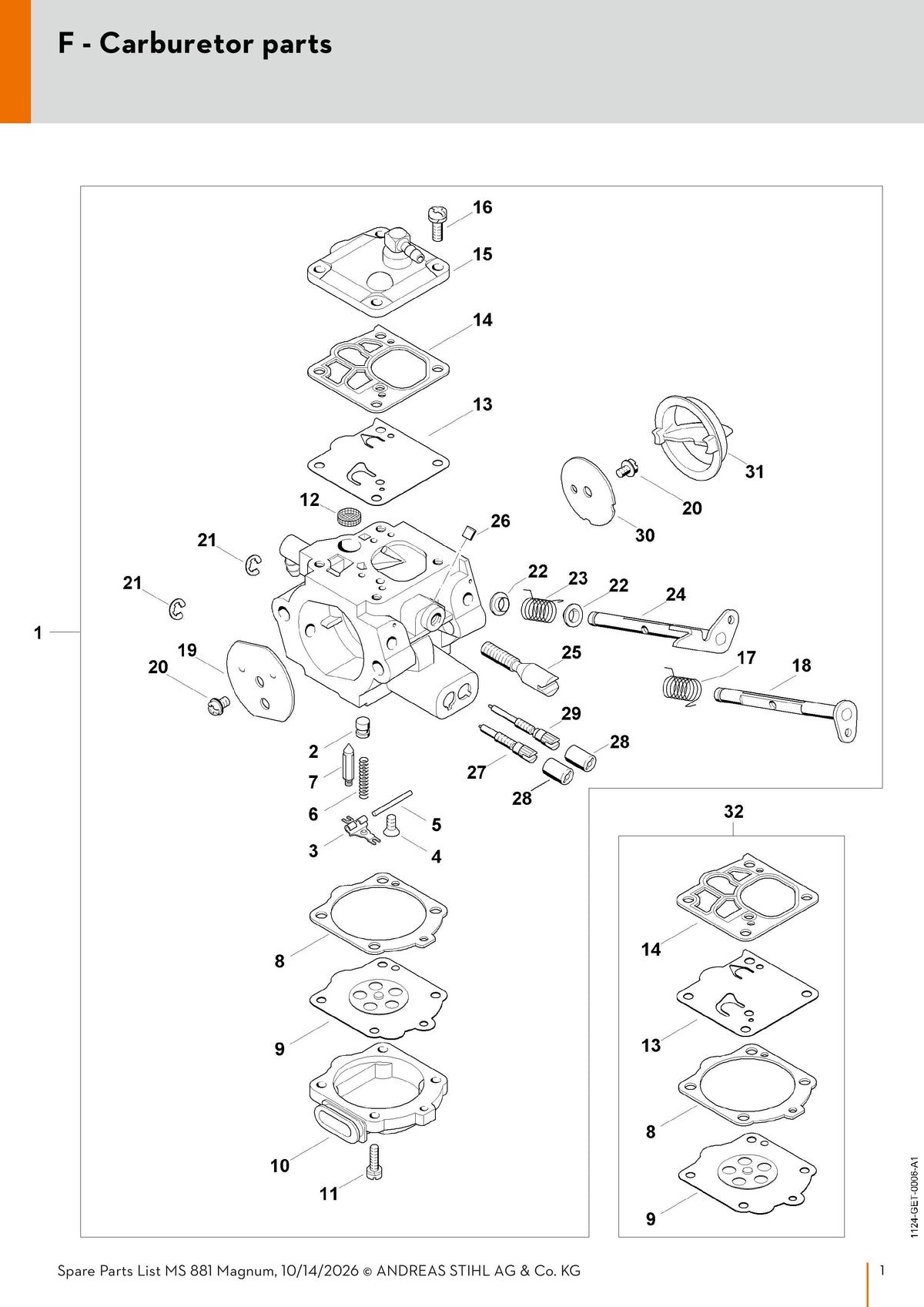Stihl Carburetor Assembly | MS 881-R, MS 881 | 1124 120 0614 | WG-14