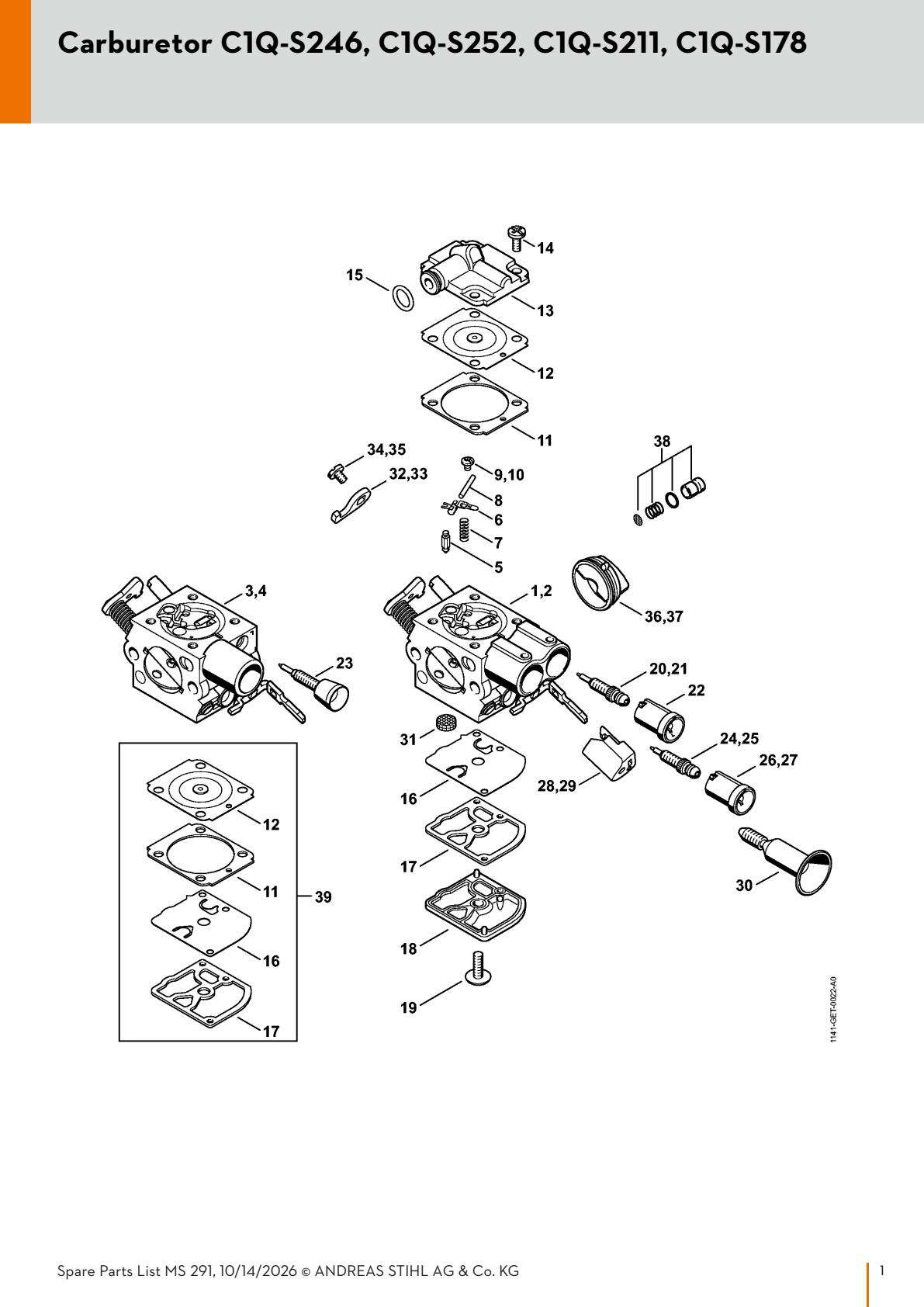 Stihl Carburetor Assembly 1141 120 0616 | Fits MS 271, MS 291